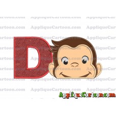Curious George Head Applique Embroidery Design 02 With Alphabet D