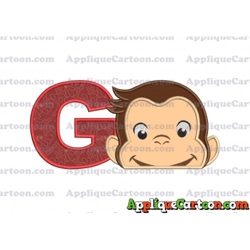 Curious George Head Applique Embroidery Design 02 With Alphabet G