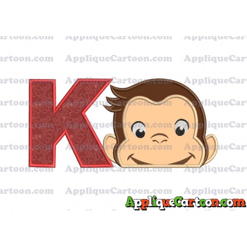 Curious George Head Applique Embroidery Design 02 With Alphabet K