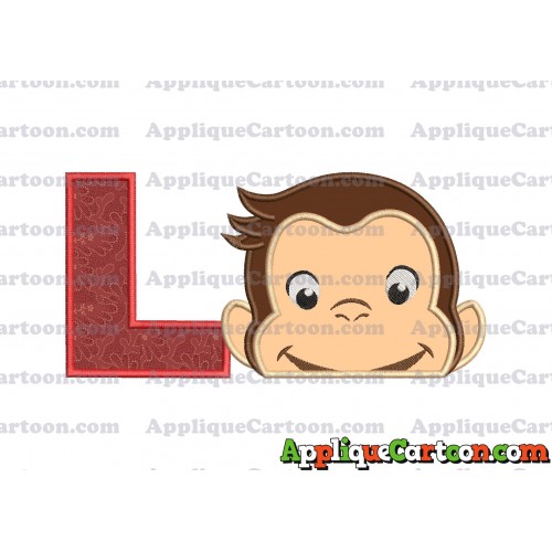 Curious George Head Applique Embroidery Design 02 With Alphabet L