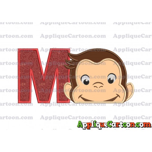 Curious George Head Applique Embroidery Design 02 With Alphabet M