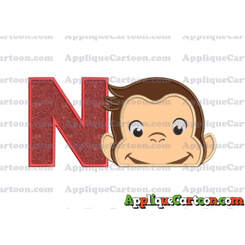 Curious George Head Applique Embroidery Design 02 With Alphabet N