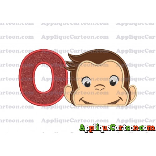 Curious George Head Applique Embroidery Design 02 With Alphabet O