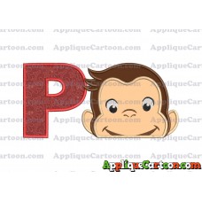 Curious George Head Applique Embroidery Design 02 With Alphabet P
