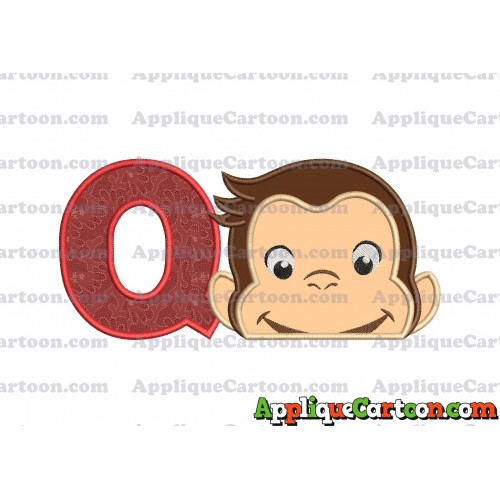 Curious George Head Applique Embroidery Design 02 With Alphabet Q