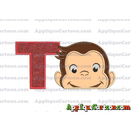 Curious George Head Applique Embroidery Design 02 With Alphabet T
