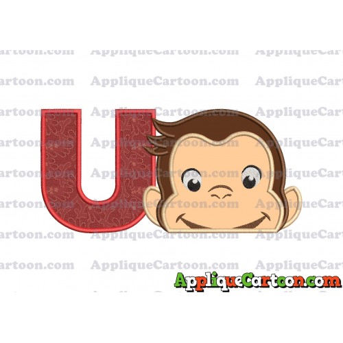 Curious George Head Applique Embroidery Design 02 With Alphabet U