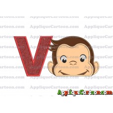 Curious George Head Applique Embroidery Design 02 With Alphabet V