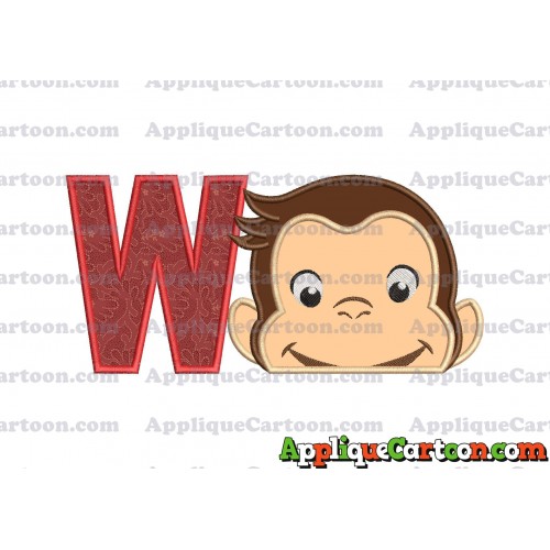 Curious George Head Applique Embroidery Design 02 With Alphabet W