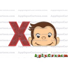 Curious George Head Applique Embroidery Design 02 With Alphabet X