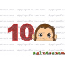 Curious George Head Applique Embroidery Design Birthday Number 10
