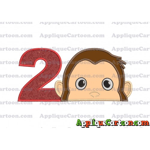 Curious George Head Applique Embroidery Design Birthday Number 2
