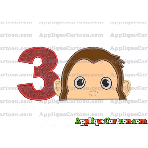 Curious George Head Applique Embroidery Design Birthday Number 3