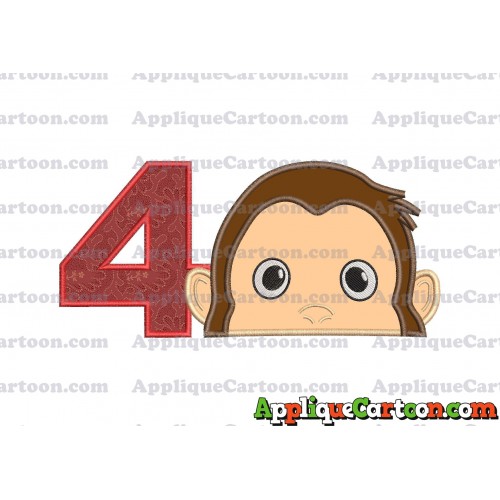 Curious George Head Applique Embroidery Design Birthday Number 4
