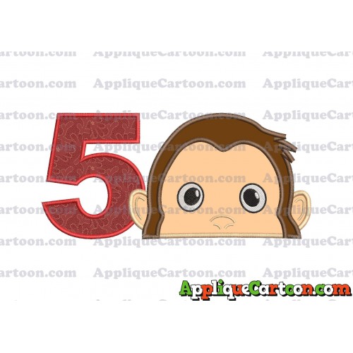 Curious George Head Applique Embroidery Design Birthday Number 5