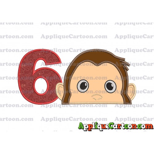 Curious George Head Applique Embroidery Design Birthday Number 6