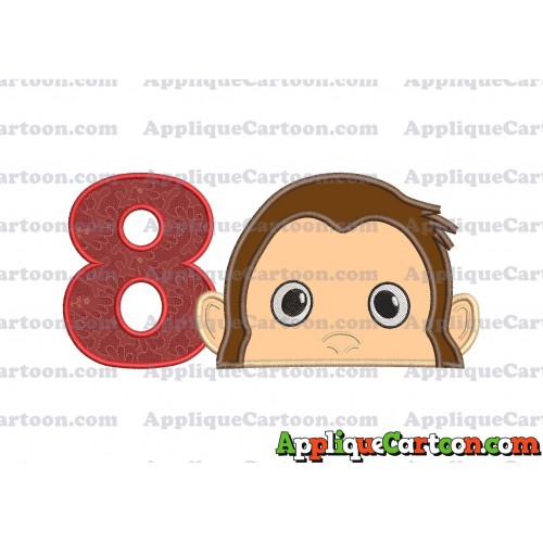 Curious George Head Applique Embroidery Design Birthday Number 8