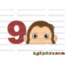 Curious George Head Applique Embroidery Design Birthday Number 9