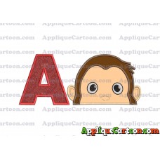 Curious George Head Applique Embroidery Design With Alphabet A