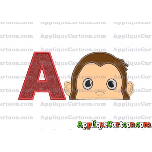 Curious George Head Applique Embroidery Design With Alphabet A