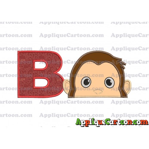 Curious George Head Applique Embroidery Design With Alphabet B