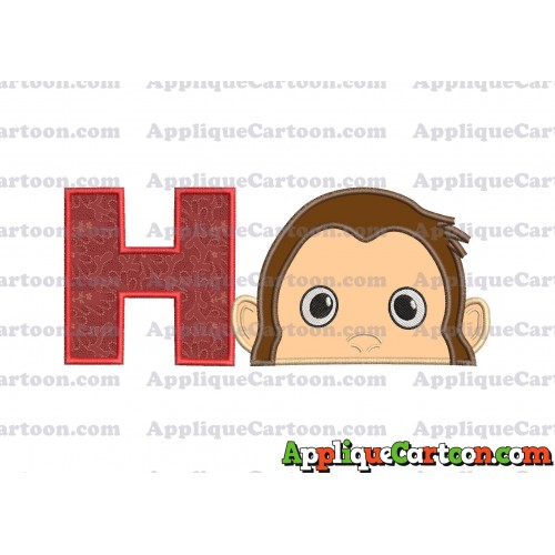 Curious George Head Applique Embroidery Design With Alphabet H