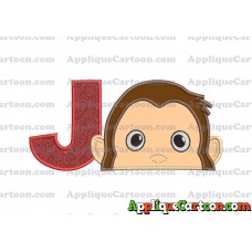 Curious George Head Applique Embroidery Design With Alphabet J