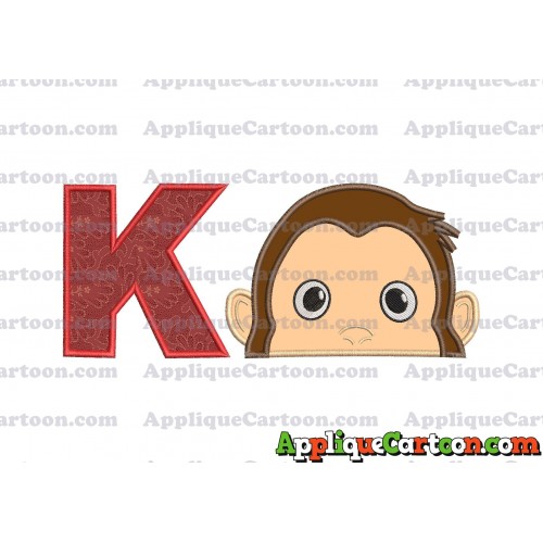 Curious George Head Applique Embroidery Design With Alphabet K