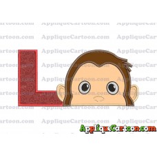 Curious George Head Applique Embroidery Design With Alphabet L
