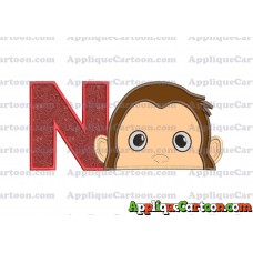 Curious George Head Applique Embroidery Design With Alphabet N