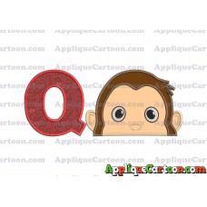 Curious George Head Applique Embroidery Design With Alphabet Q