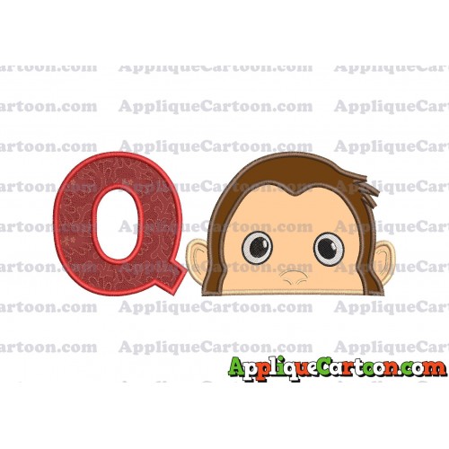 Curious George Head Applique Embroidery Design With Alphabet Q