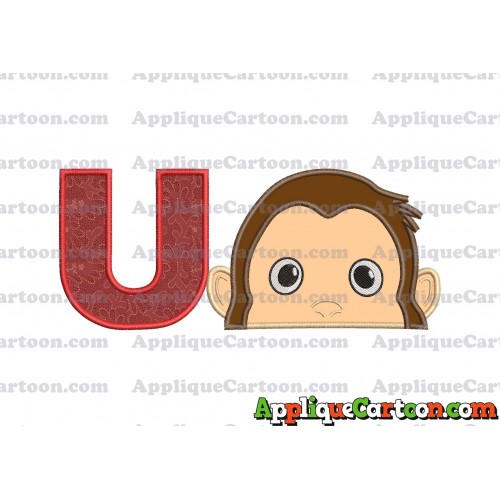 Curious George Head Applique Embroidery Design With Alphabet U