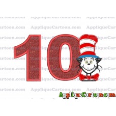 Dr Seuss Cat in The Hat 02 Applique Embroidery Design Birthday Number 10