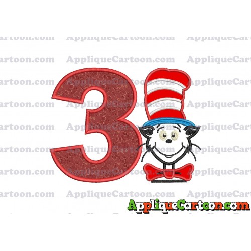 Dr Seuss Cat in The Hat 02 Applique Embroidery Design Birthday Number 3
