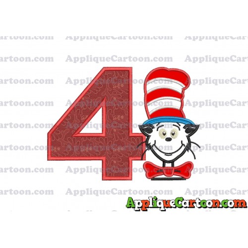 Dr Seuss Cat in The Hat 02 Applique Embroidery Design Birthday Number 4