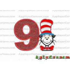 Dr Seuss Cat in The Hat 02 Applique Embroidery Design Birthday Number 9
