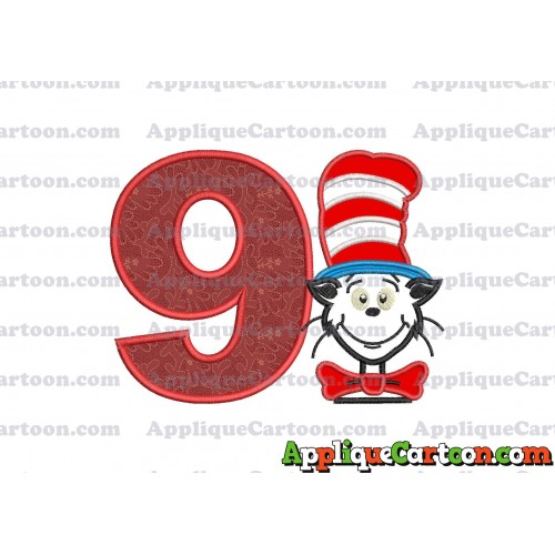 Dr Seuss Cat in The Hat 02 Applique Embroidery Design Birthday Number 9