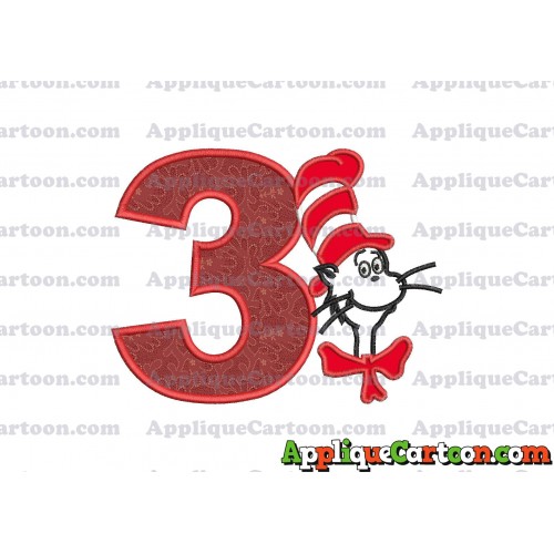 Dr Seuss Cat in The Hat Applique 02 Embroidery Design Birthday Number 3