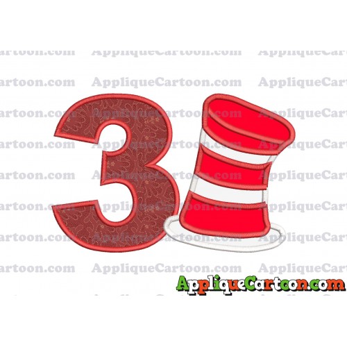 Dr Seuss Cat in the Hat Applique Embroidery Design Birthday Number 3