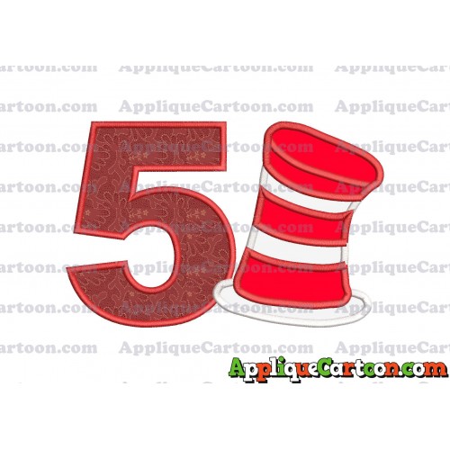 Dr Seuss Cat in the Hat Applique Embroidery Design Birthday Number 5