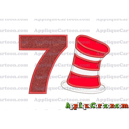 Dr Seuss Cat in the Hat Applique Embroidery Design Birthday Number 7
