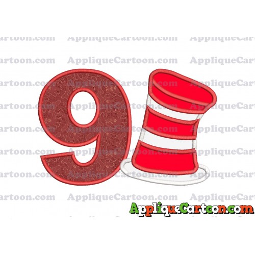 Dr Seuss Cat in the Hat Applique Embroidery Design Birthday Number 9