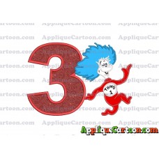 Dr Seuss Thing One Applique Embroidery Design Birthday Number 3