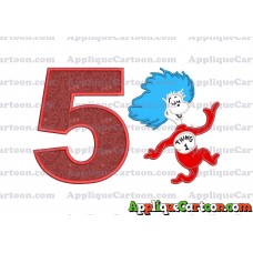 Dr Seuss Thing One Applique Embroidery Design Birthday Number 5