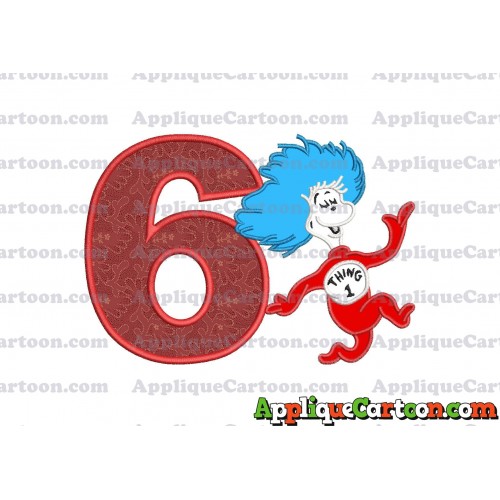 Dr Seuss Thing One Applique Embroidery Design Birthday Number 6
