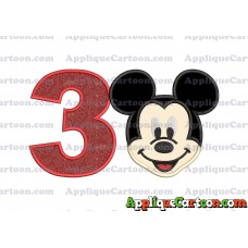 Ears Mickey Mouse Head Applique Embroidery Design Birthday Number 3