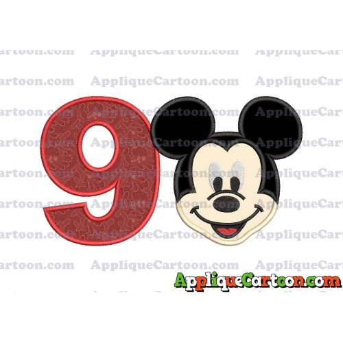 Ears Mickey Mouse Head Applique Embroidery Design Birthday Number 9