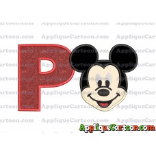 Ears Mickey Mouse Head Applique Embroidery Design With Alphabet P