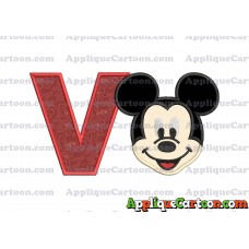 Ears Mickey Mouse Head Applique Embroidery Design With Alphabet V